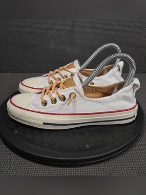 Converse Women’s Shoreline Slip-On sneakers, white w/ tan laces - size 5.5